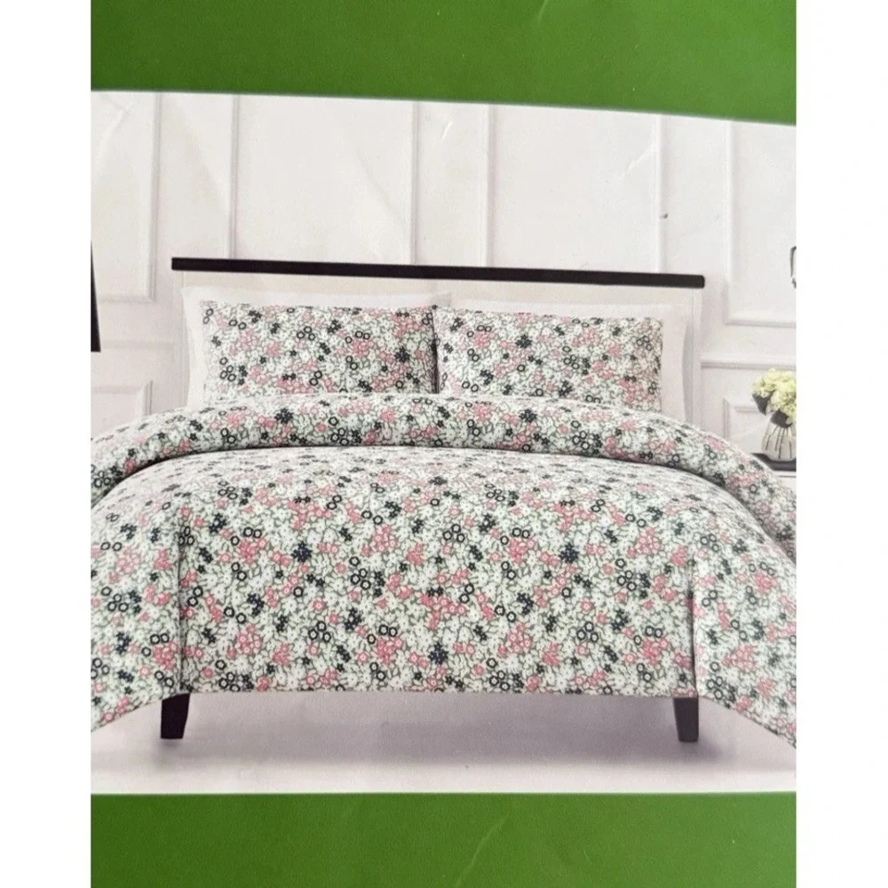 Kate Spade QUEEN Comforter SET Evening Bloom Floral Cotton Green Blue Pink White